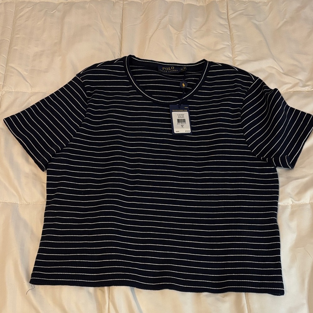 Ralph Lauren Navy and White Striped Short Sleeve Tee
